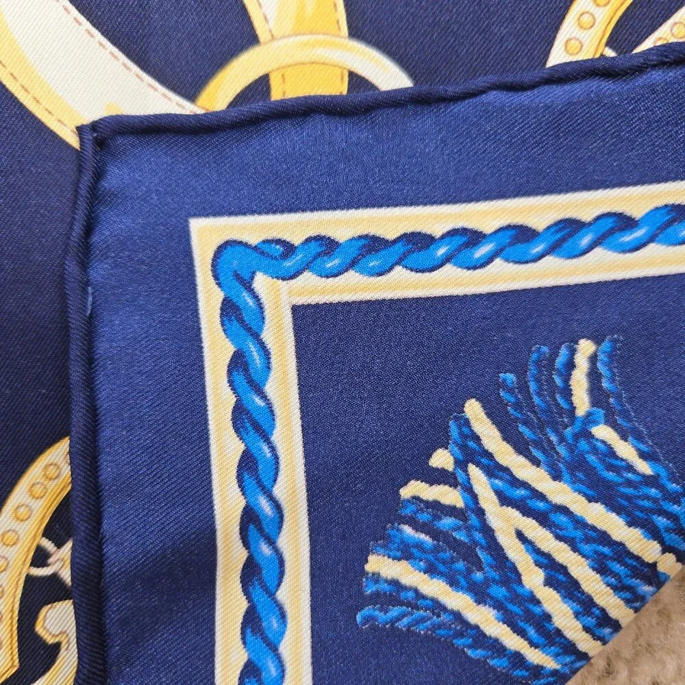 J. McLaughlin Silk Scarf Equestrian Design Hand Rolled and Hand Stitched